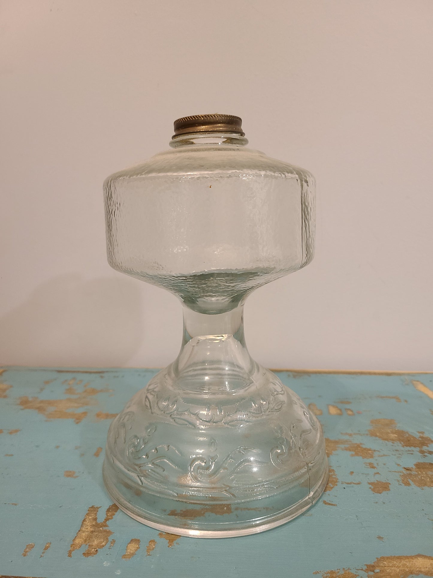 Plant Base Large Antique Oil Lamp with Frosted Glass