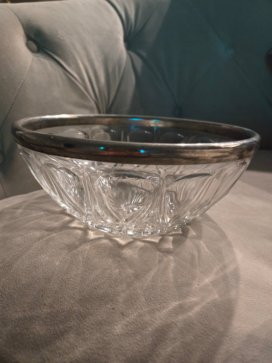 Vintage Silver-Plated Rim Decorative Glassware Serving Bowl Made in France