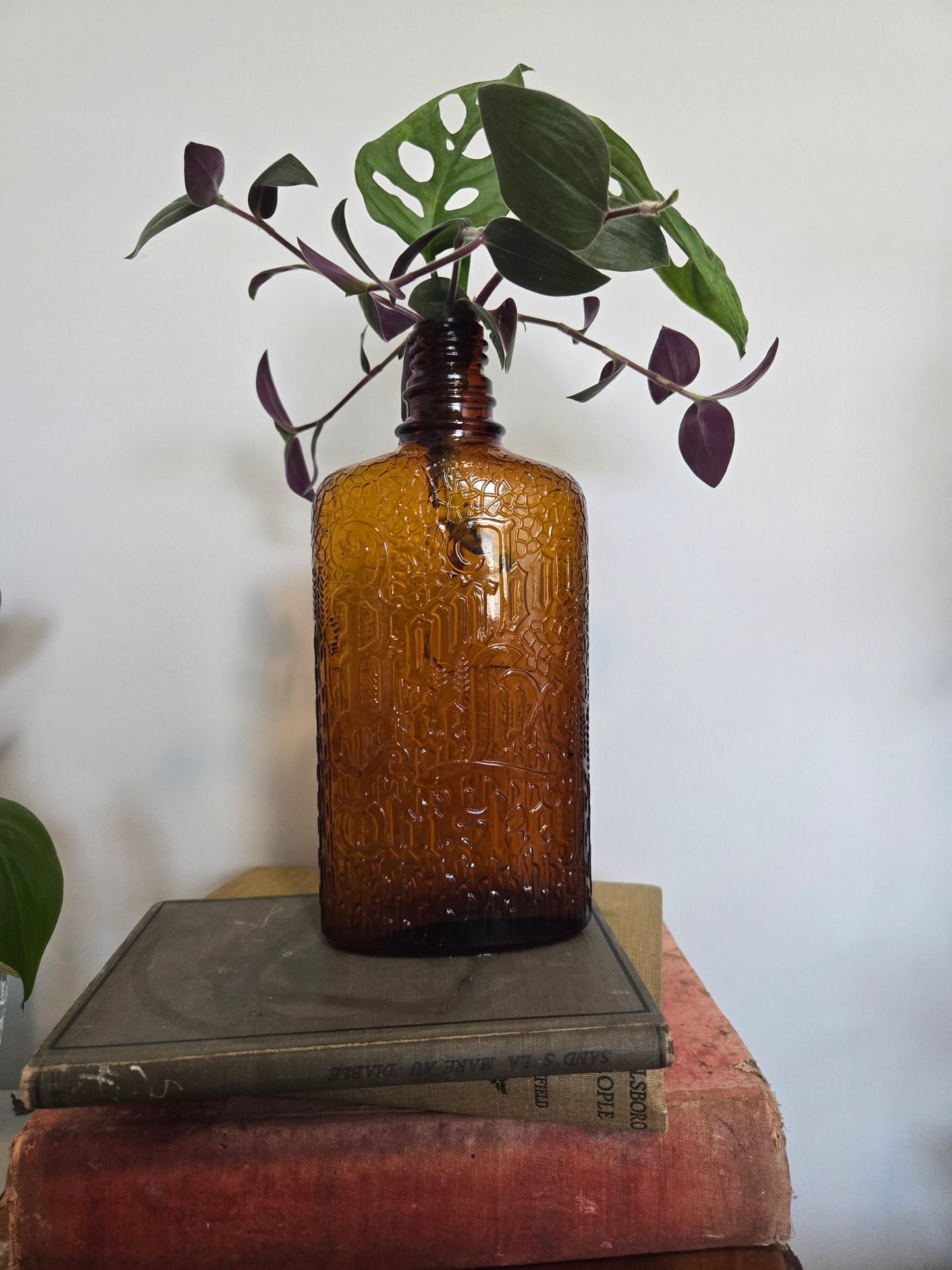 Plant Arrangements- Depression Era Amber Bourbon Bottle