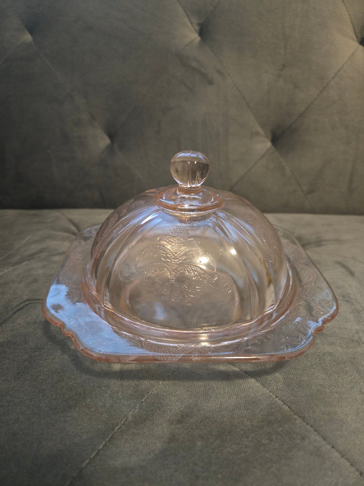 Pink Depression Glass Butter/ Cheese Dish